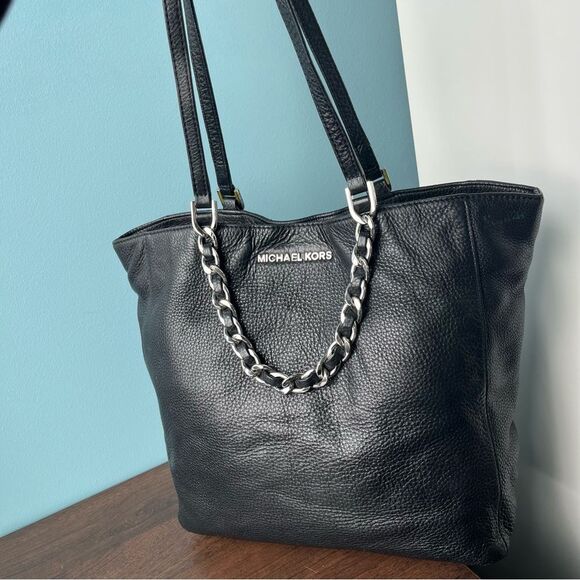 MICHAEL KORS Black Leather Jet Set Voyager Hamilton Harper Tote Laptop Work Bag - Picture 6 of 15